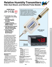 Thumbnail of document Data Sheet - HX92BC Relative Humidity Signal Conditioner/Transmitter w/Probe